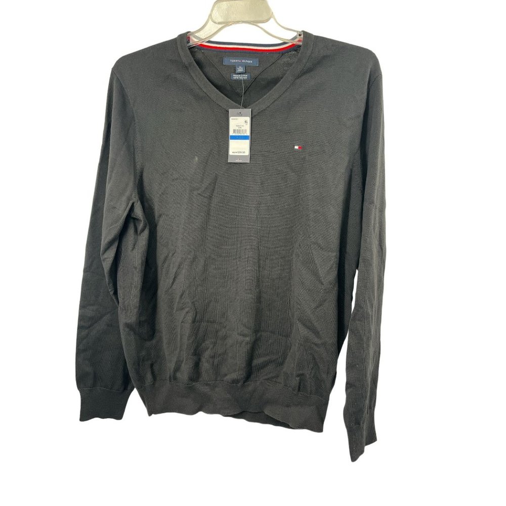 Tommy Hilfiger Men's Signature Solid V-Neck Sweater Black XL